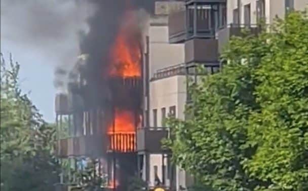 Firefighters tackle blaze at block of flats in south London