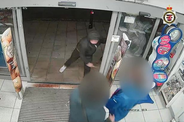 Terrifying moment robber lunges at Tesco staff with knife during crime spree