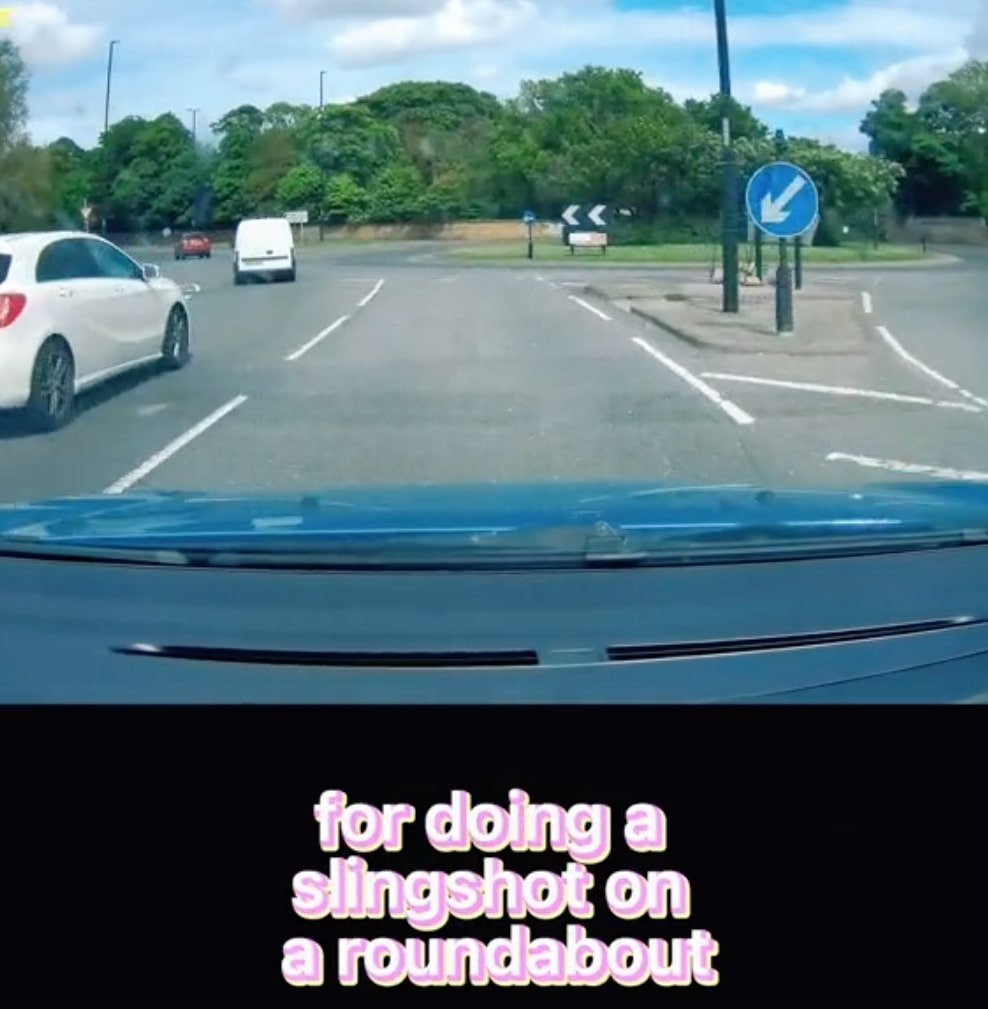 Watch driver use roundabout slingshot method to speed past cars before admitting ‘it’s not how you’re supposed to drive’