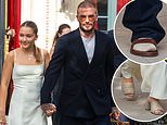 Harper Beckham, 12, proves she’s inherited Victoria’s style sense as she heads to mum’s PFW show in £840 Prada heels… but David misses the fashion mark in socks and sandals