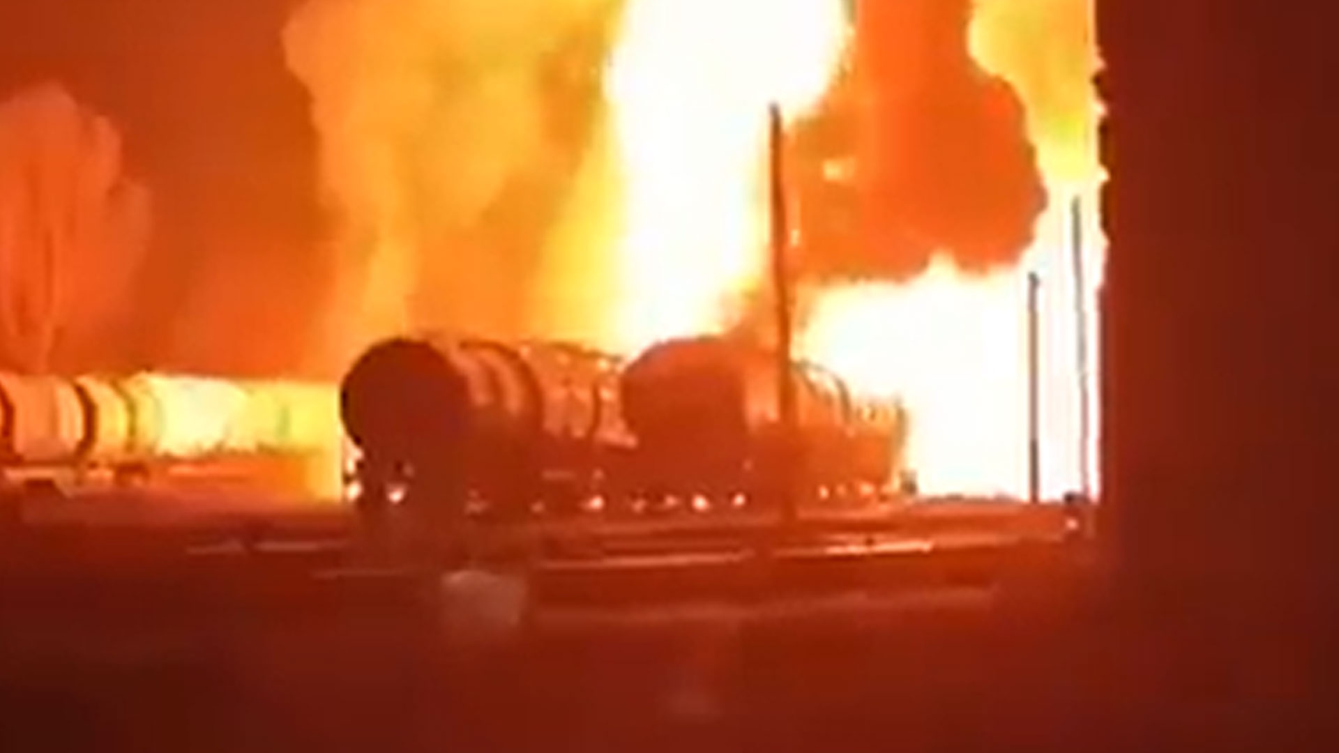 Explosion triggers huge inferno at train station in Russia-occupied Donetsk as shells blast fuel tankers