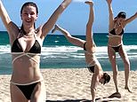 Whitney Port shows off bikini body in skimpy two-piece while doing cartwheel on the sand in scenic Palm Beach