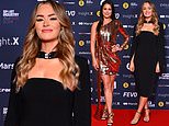 Laura Woods wows in a black figure-hugging dress as she and Sam Quek lead the glamour on the red carpet at the Sport Industry Awards