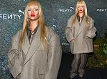 Rihanna debuts a dramatic blonde fringe as singer makes a style statement in an oversized wool blazer at the launch of her new Fenty X PUMA trainer collaboration