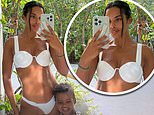 Rochelle Humes showcases her jaw-dropping figure in a skimpy white bikini during her sun-soaked family getaway to the Maldives