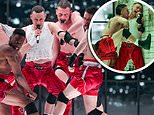 Eurovision fans share concern for Olly Alexander’s ‘shaky vocals’ as he performs UK entry live for the first time with shirtless dancers and raunchy moves