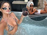 Maura Higgins flaunts her jaw-dropping figure in skimpy swimwear as she soaks in a hot tub during boozy getaway with pals