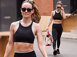 Olivia Wilde shows off her toned midriff in a crop top as she leaves the gym after gruelling workout session