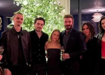 Nicola Peltz stands apart in Beckham family Christmas photo