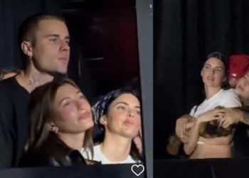 Justin Bieber enjoys flirty energy with Hailey and Kendall during concert